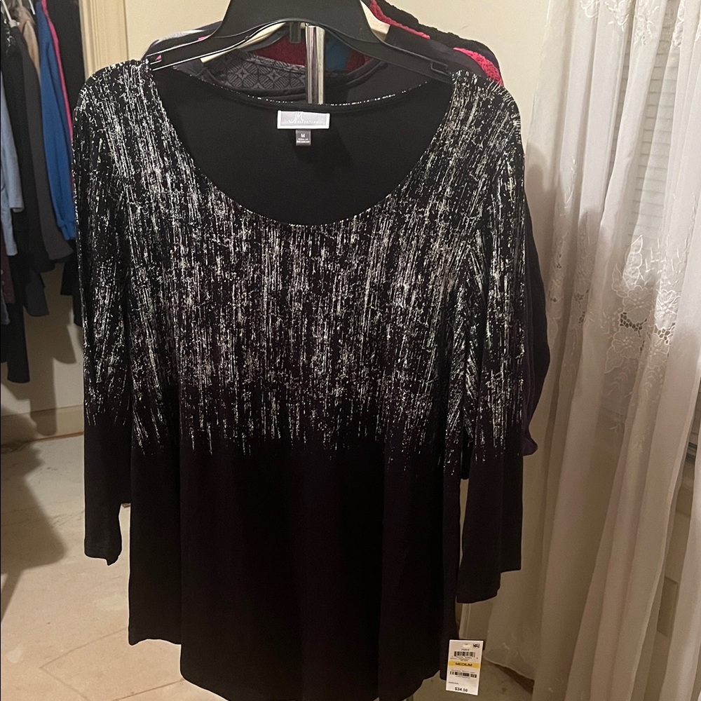 JM Collection Black and Silver Blouse